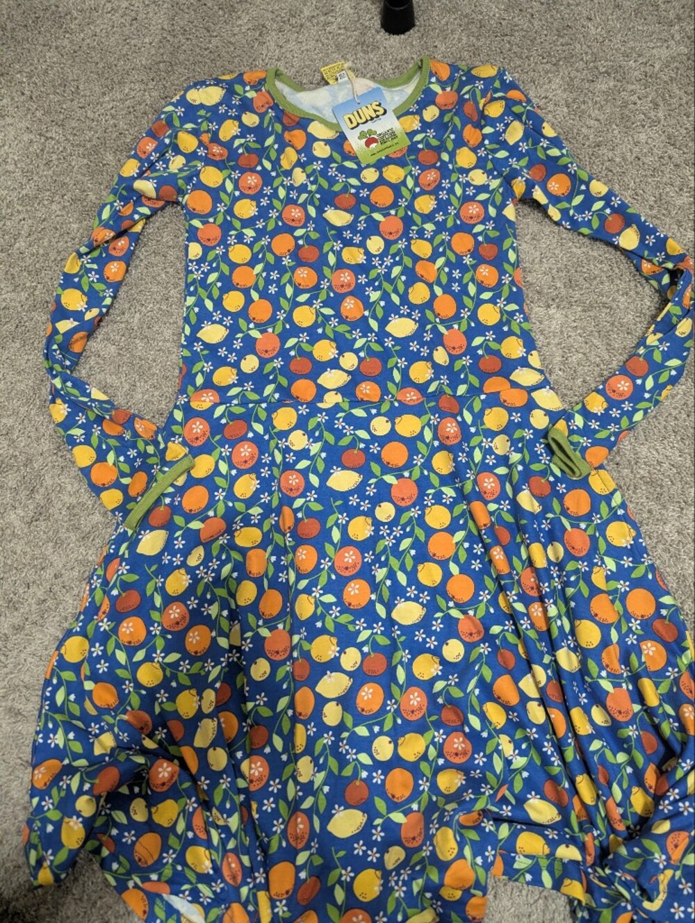 Duns Sweden Kids Orange & Yellow Fruit Print Long Sleeve Skater Dress NWT